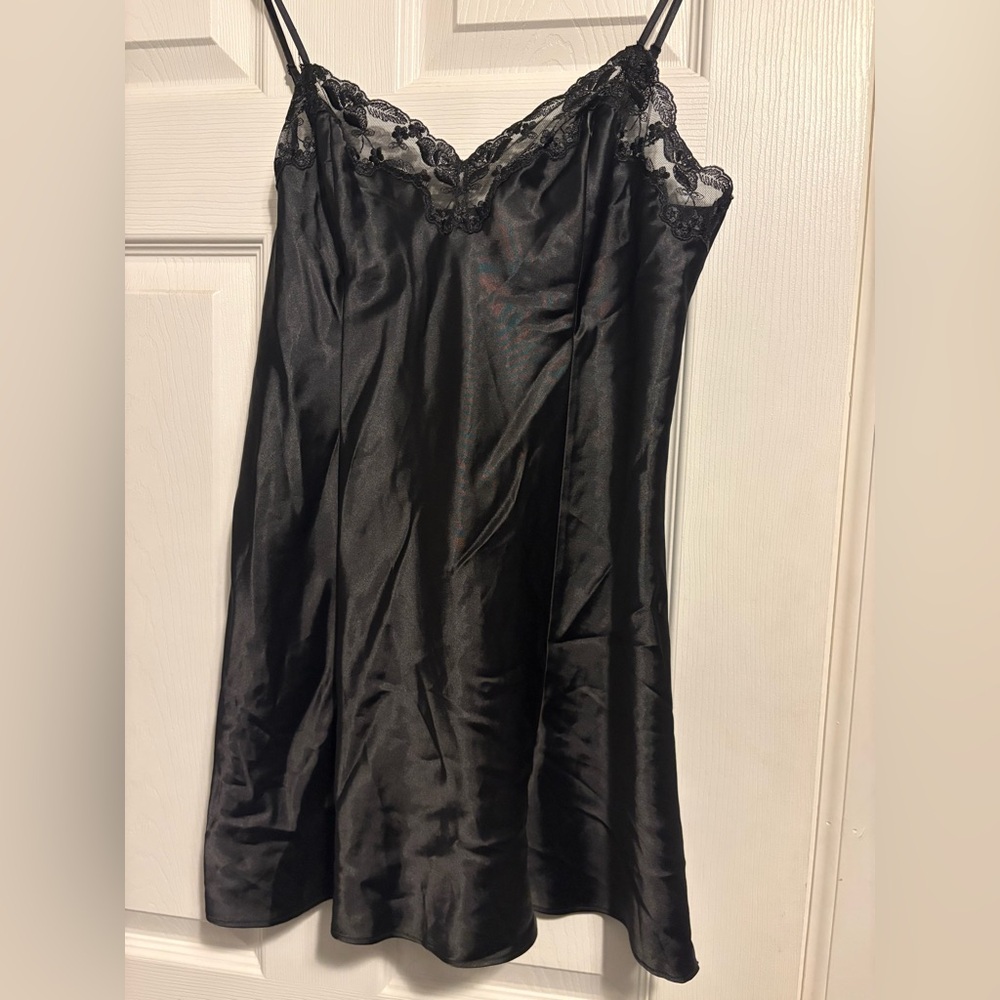 Victoria's Secret Black Satin Lace Chemise